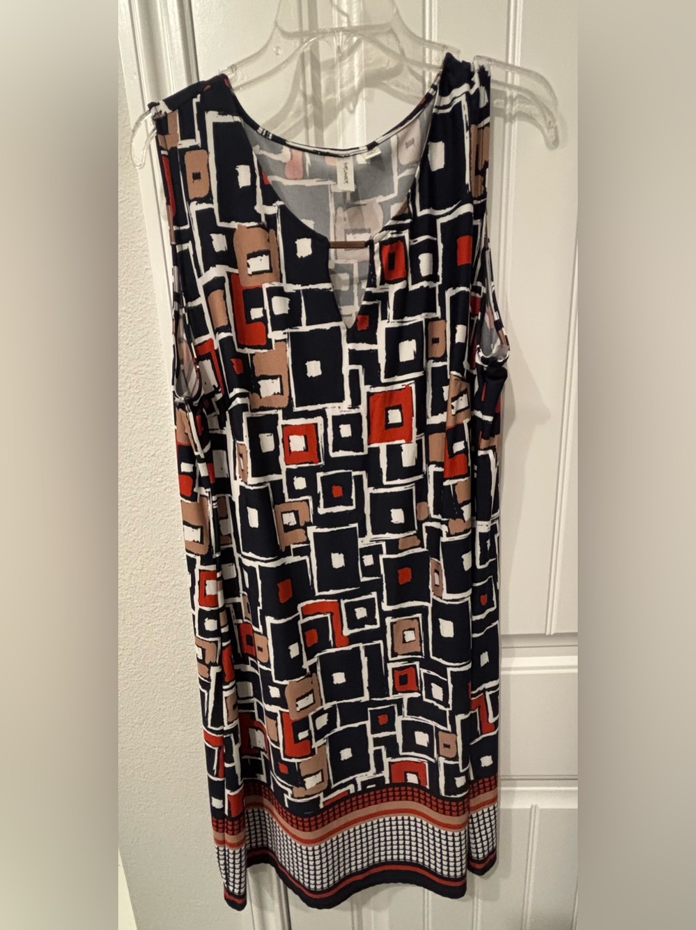 Tacera Black, Rust & Taupe Geometric Shift Dress